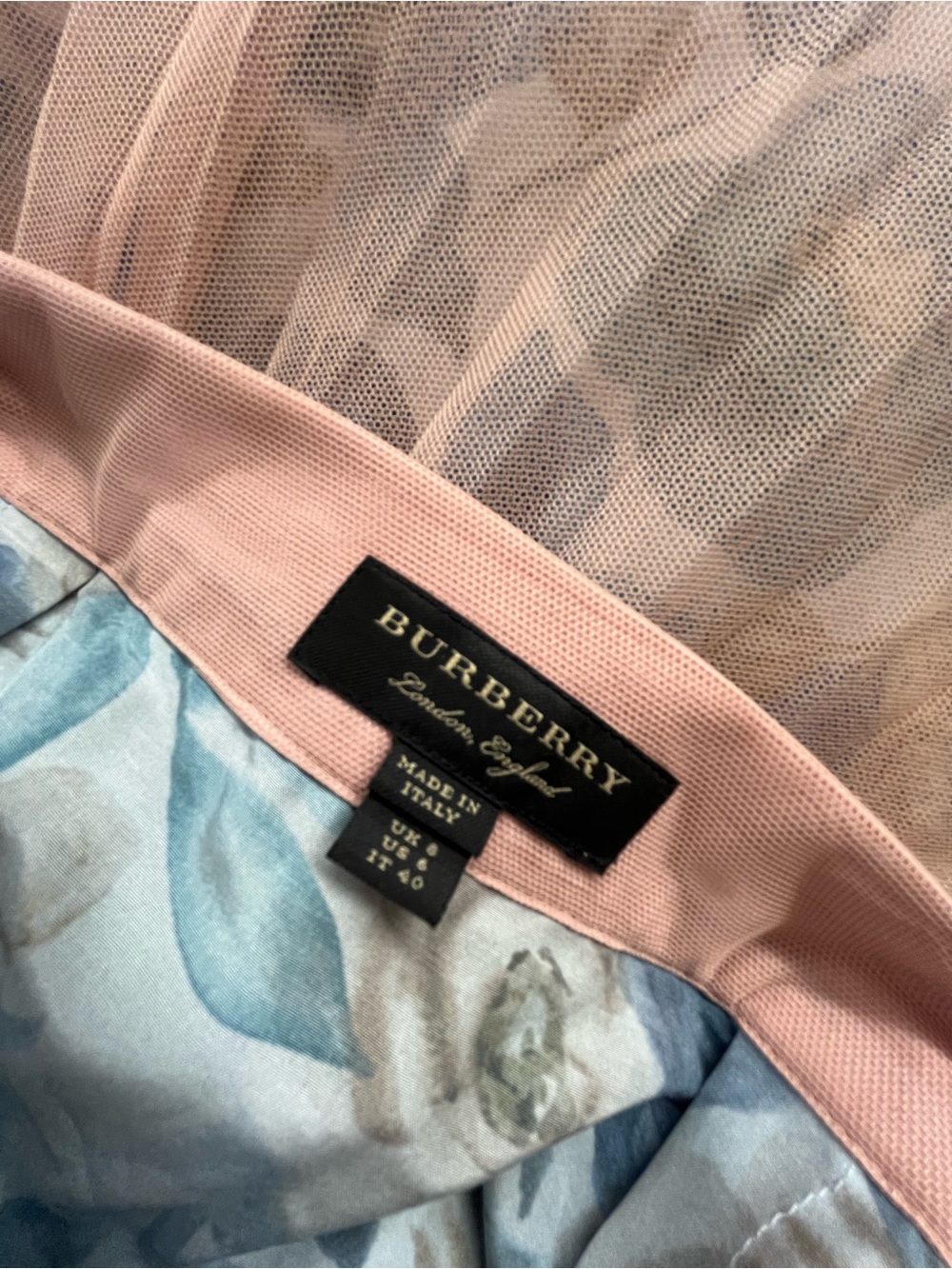 Burberry Pleated Floral Overlay Skirt Blush Pink US 6 - Picture 4 of 7